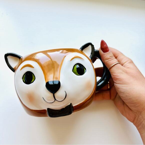 THRESHOLD TARGET Brown Cream Fox Bow Tie 3D Sculpted Ceramic Coffee Tea Cup Mug - Picture 3 of 12